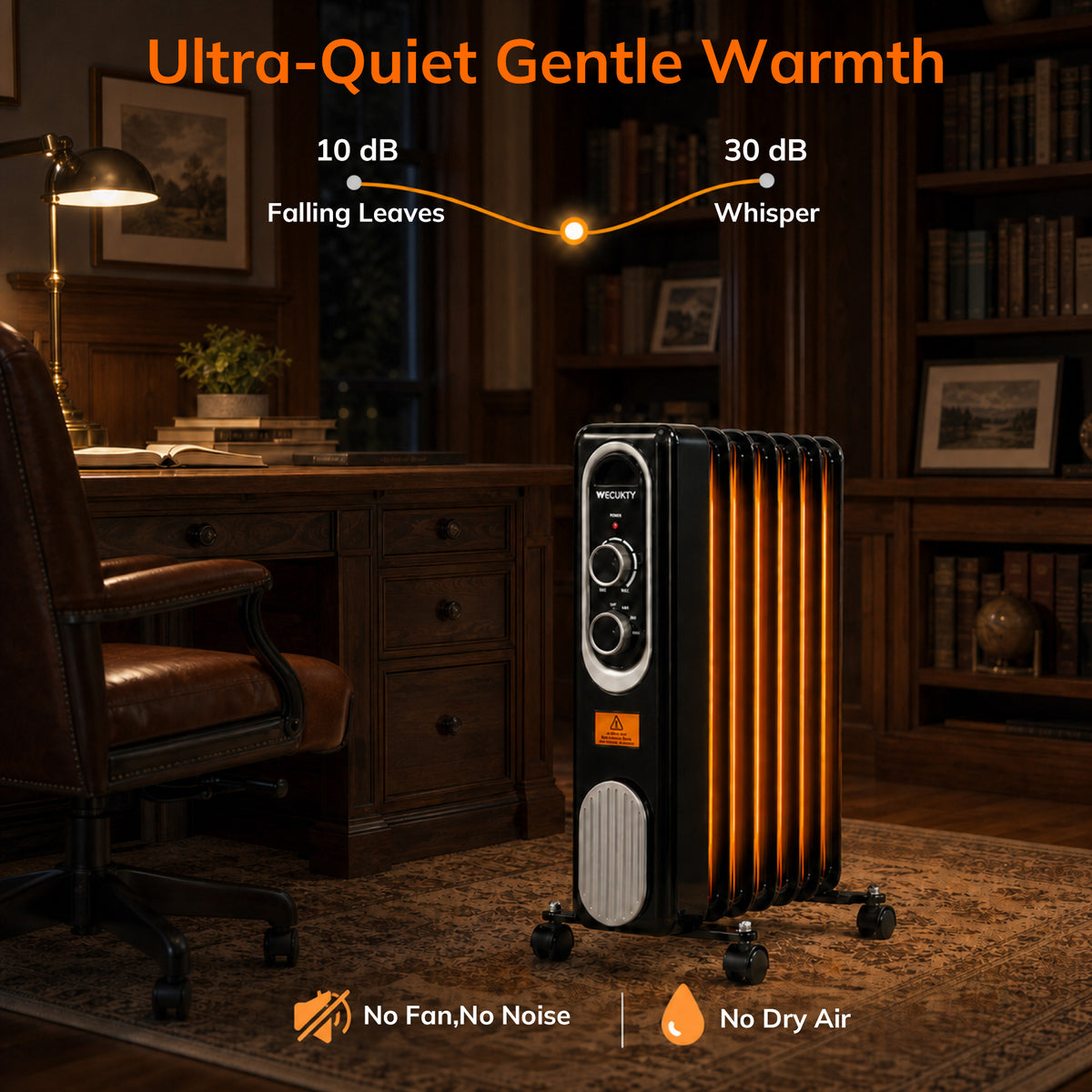 Vecukty Radiator Heater for Large Space, 1500W Electric Oil Filled Radiator, Dual Knobs, 7-Fin Oil Radiator, Quiet Space Heater, 3 Modes, Overheat and Tip-over Protection, 24H Timer