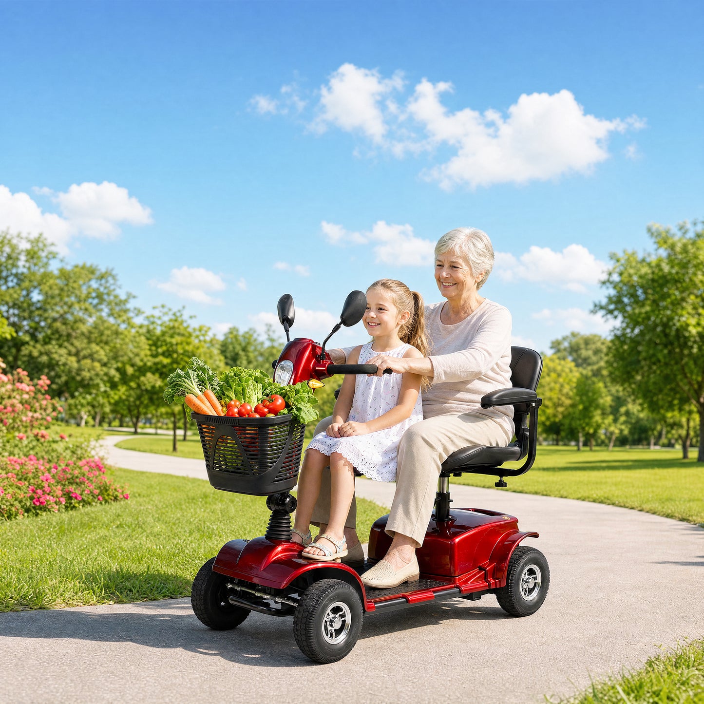 SACVON 4 Wheel Mobility Scooter for Seniors, 25 Miles Long Range Travel Powered Scooter with 330lbs Capacity, 270W Motor, 9" Anti-Explosion Tires, Extended Comfort Swivel Seat, Red