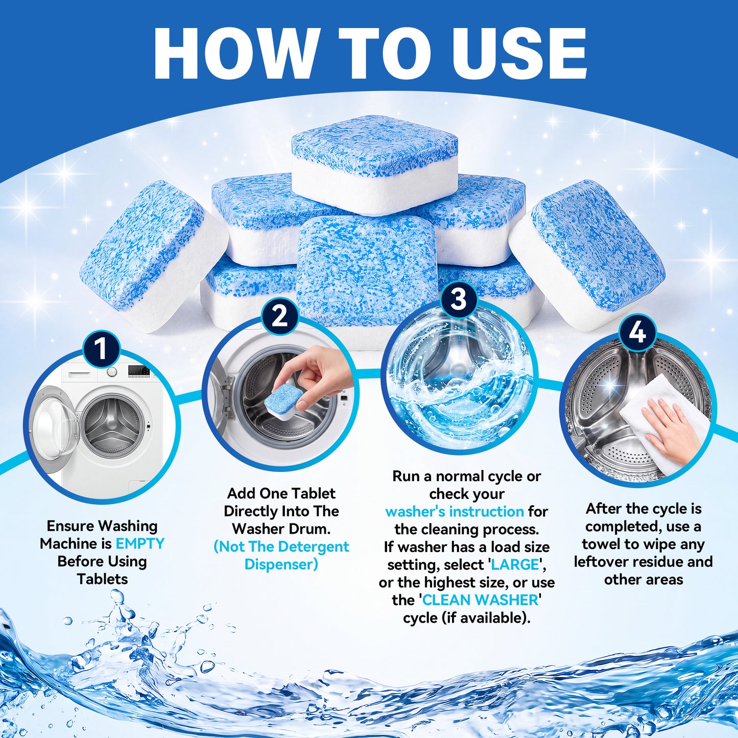 Washing Machine Cleaner Tablets 24 Pack, Washer Machine Cleaning Tablets for Pet Owners, Deep Washer Cleaner Tablets for HE Front and Top Loaders