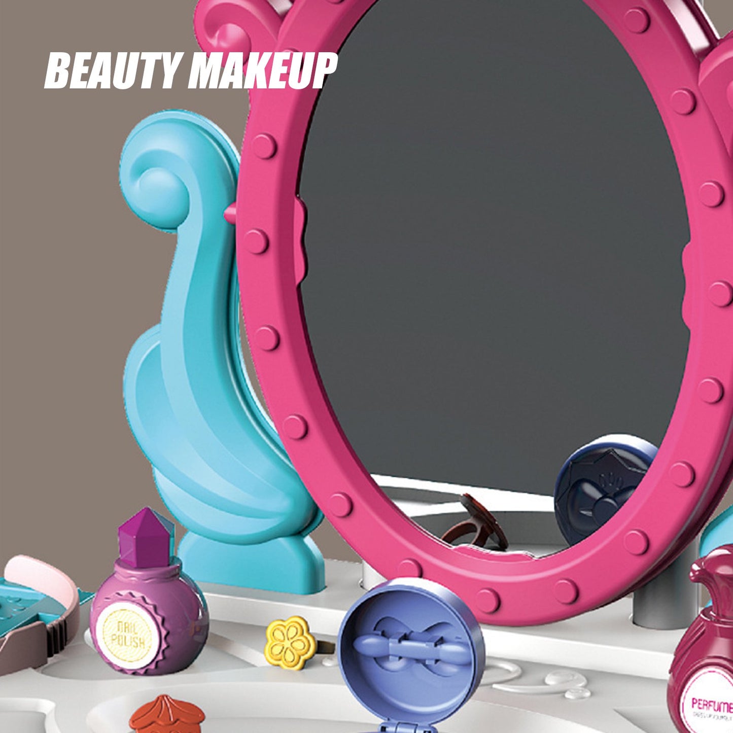 Vecukty 39Pcs Pretend Makeup Play Set, Kids Vanity with Mirror and Beauty Accessories, Princess Dresser Role Play Toy, Fashion Christmas Birthday Gift