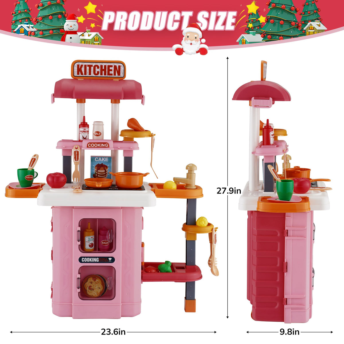 Vecukty 49Pcs Pretend Play Kitchen Set for Kids, Toy Cooking Set with Kitchen Accessories, Gift for Toddlers Girls Boys