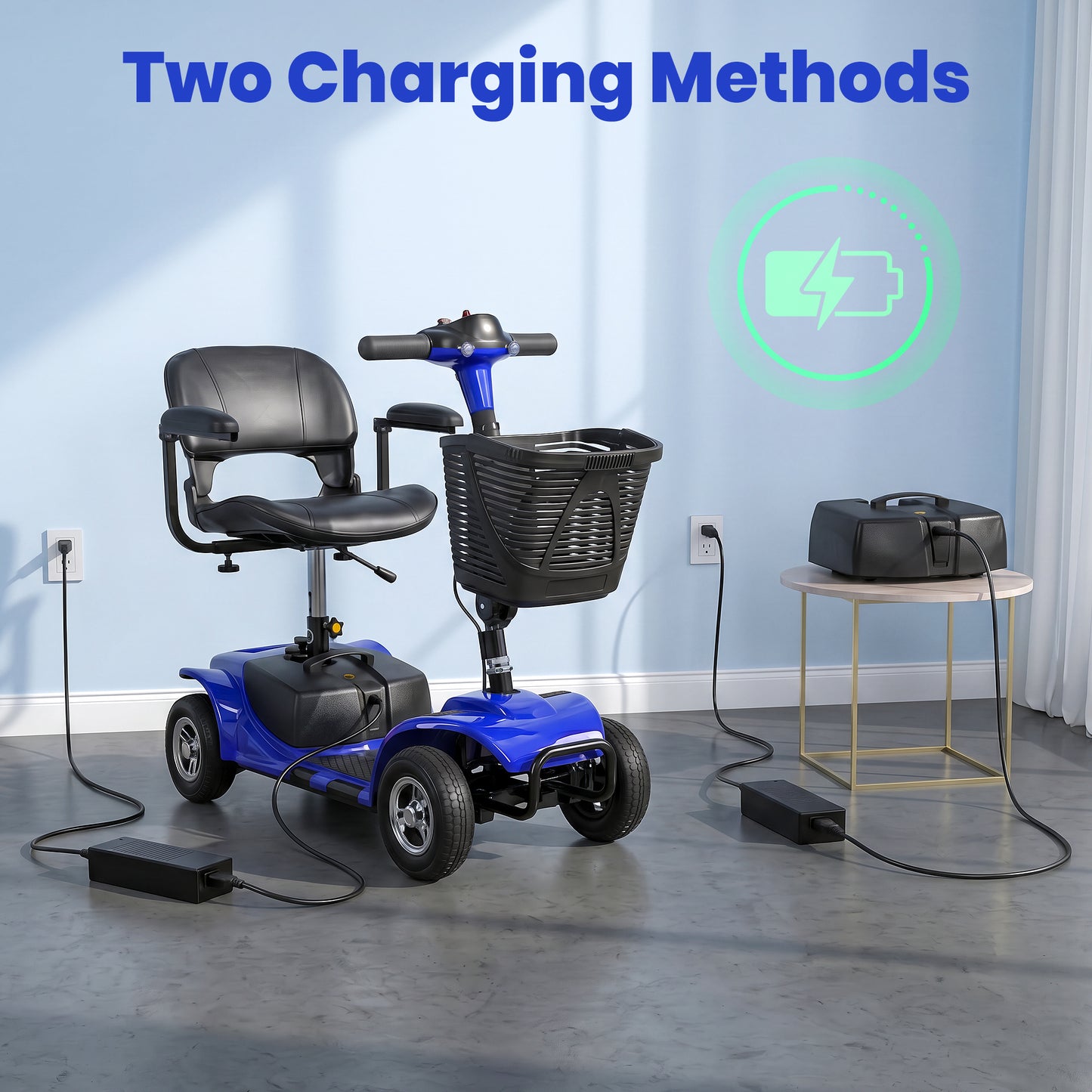 SACVON 4 Wheel Mobility Scooter for Seniors, 330 lbs Heavy Duty Electric Powered Scooter with 15 Miles Long Range, Swivel Seat & Removable Basket for Travel and Grocery Shopping, Blue