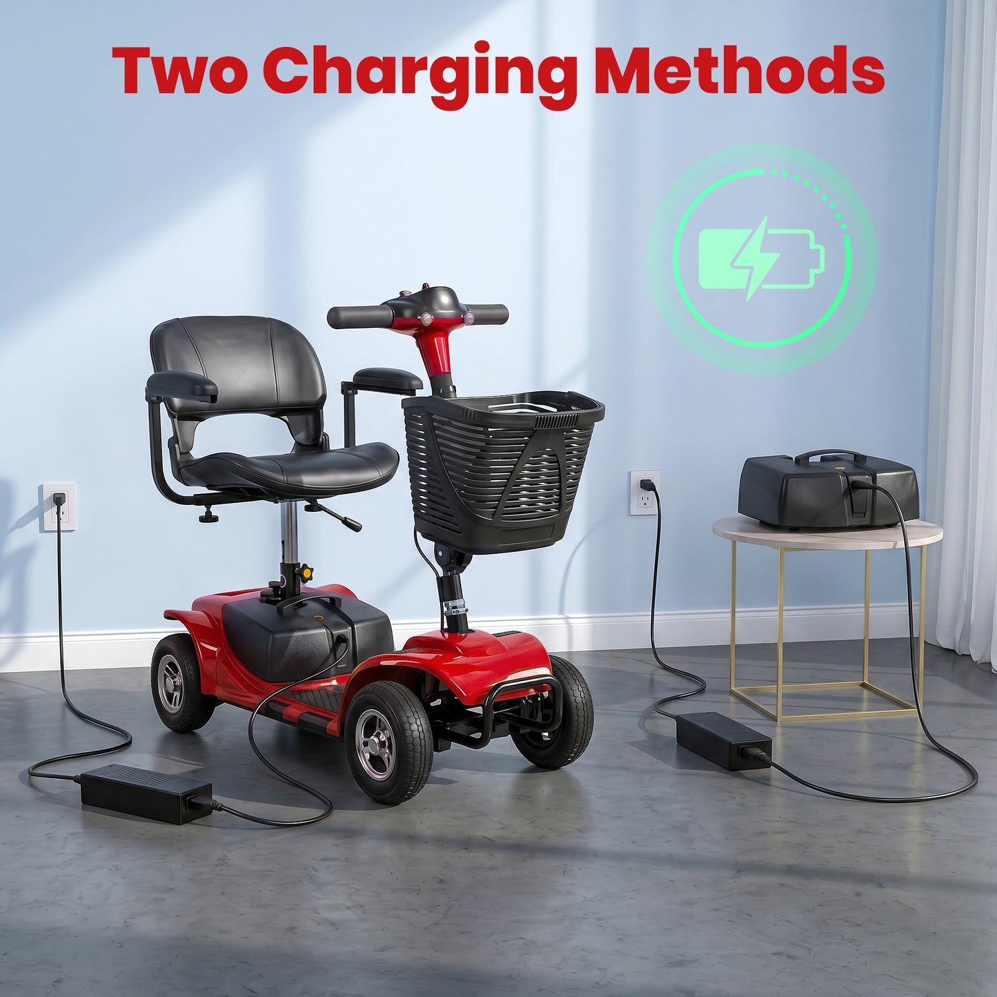 SACVON 4 Wheel Mobility Scooter for Seniors, 330 lbs Heavy Duty Electric Powered Scooter with 15 Miles Long Range, Swivel Seat & Removable Basket for Travel and Grocery Shopping, Red