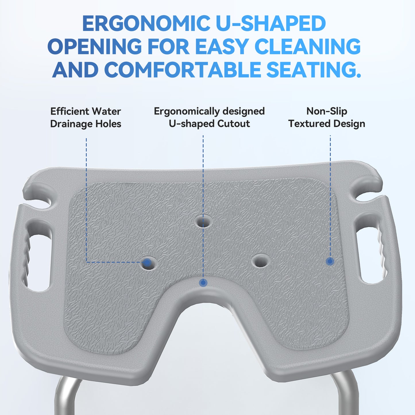 SACVON  U-Shaped Shower Chair , Adjustable Lightweight Alloy Aluminum Shower Stool, Tool-Free Assembly Bath Chair for Elderly and Disabled, 300 lbs Load, Gray