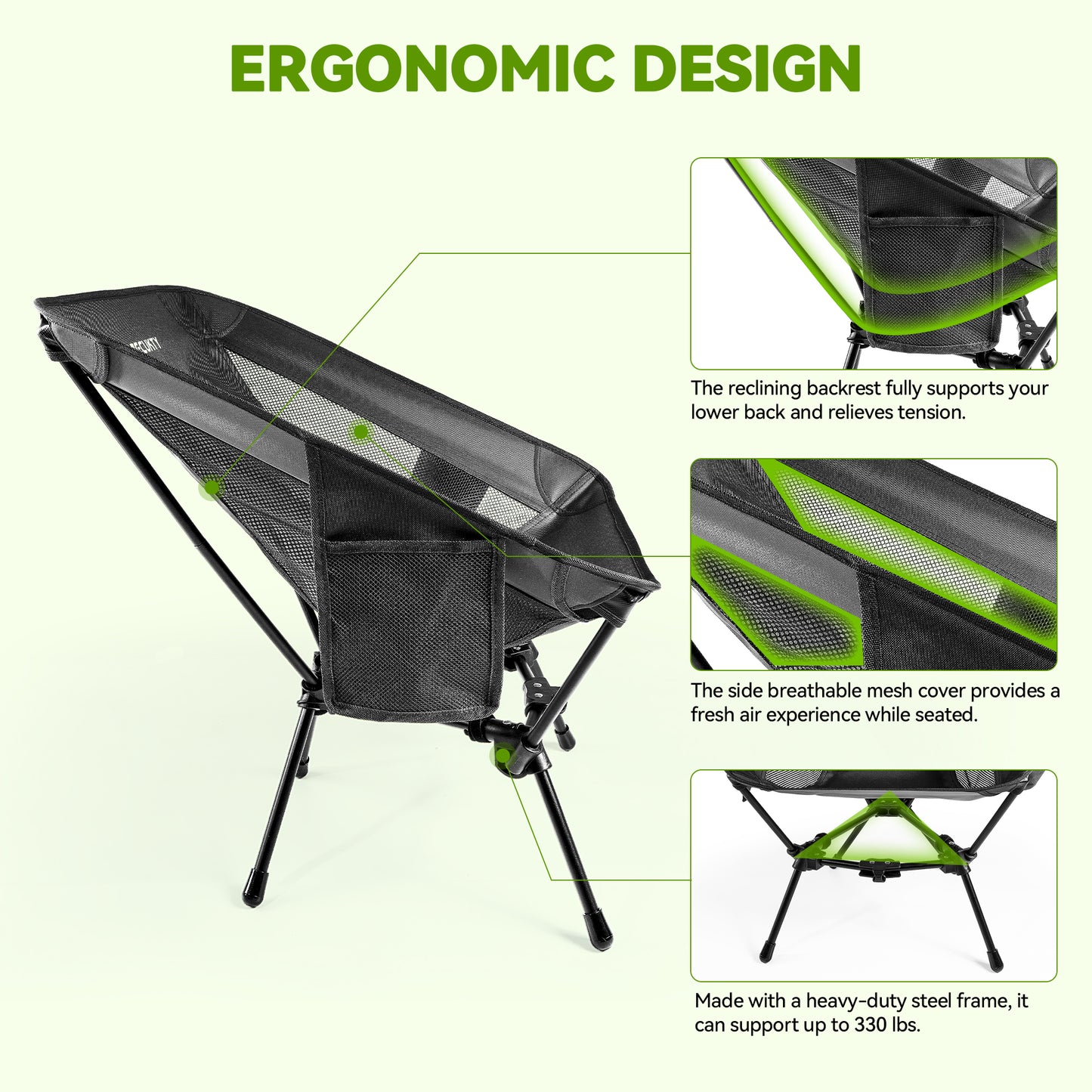 VECUKTY Portable Camping Chair Set, 2 Pack Lightweight Folding Outdoor Chairs with Carry Bags for Camping, Hiking, Fishing,Black