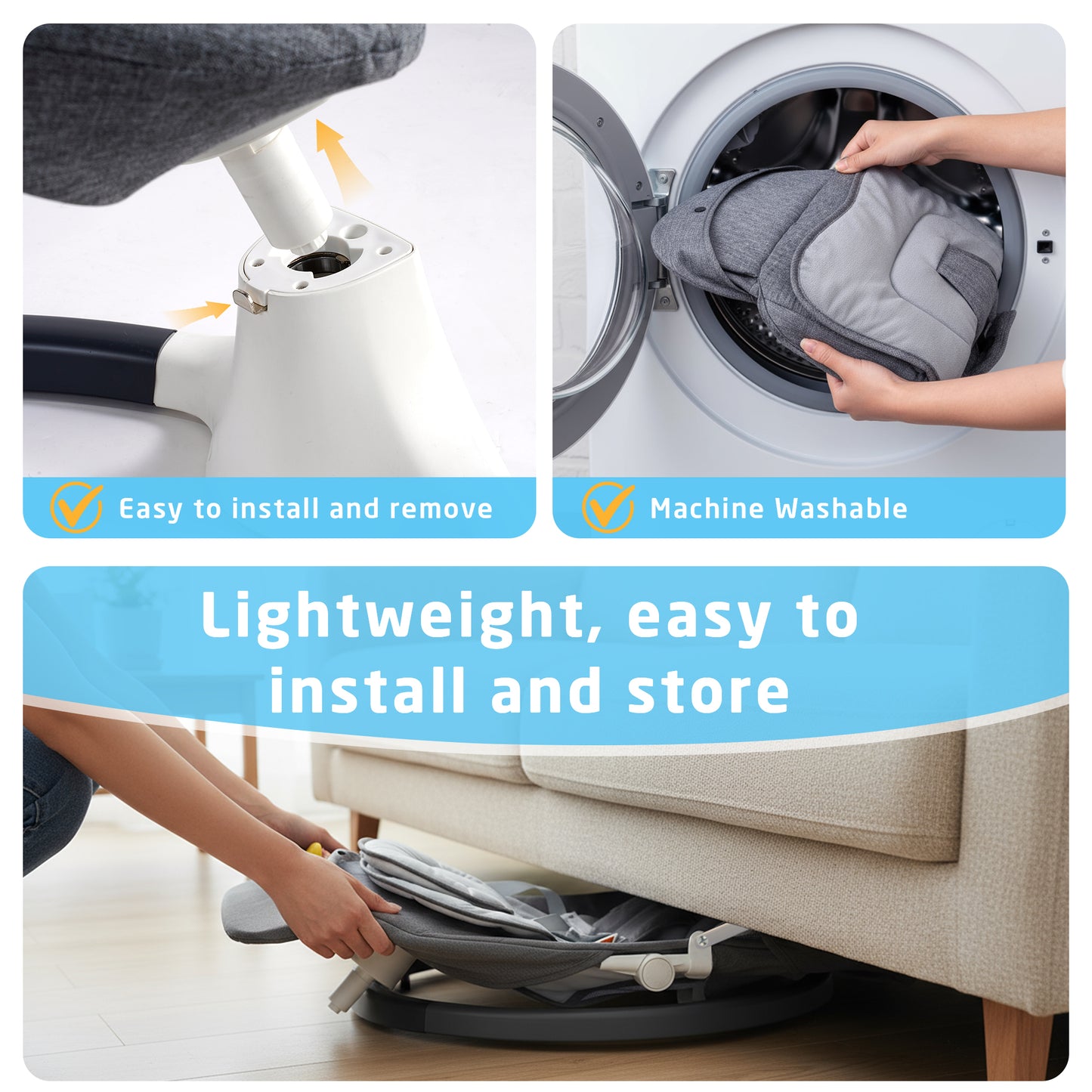 SACVON Portable Baby Swing, 5 Speed & Bluetooth Music, with Remote Control for Indoor Outdoor Use, for Infants 0-6 Months, Dark Gray