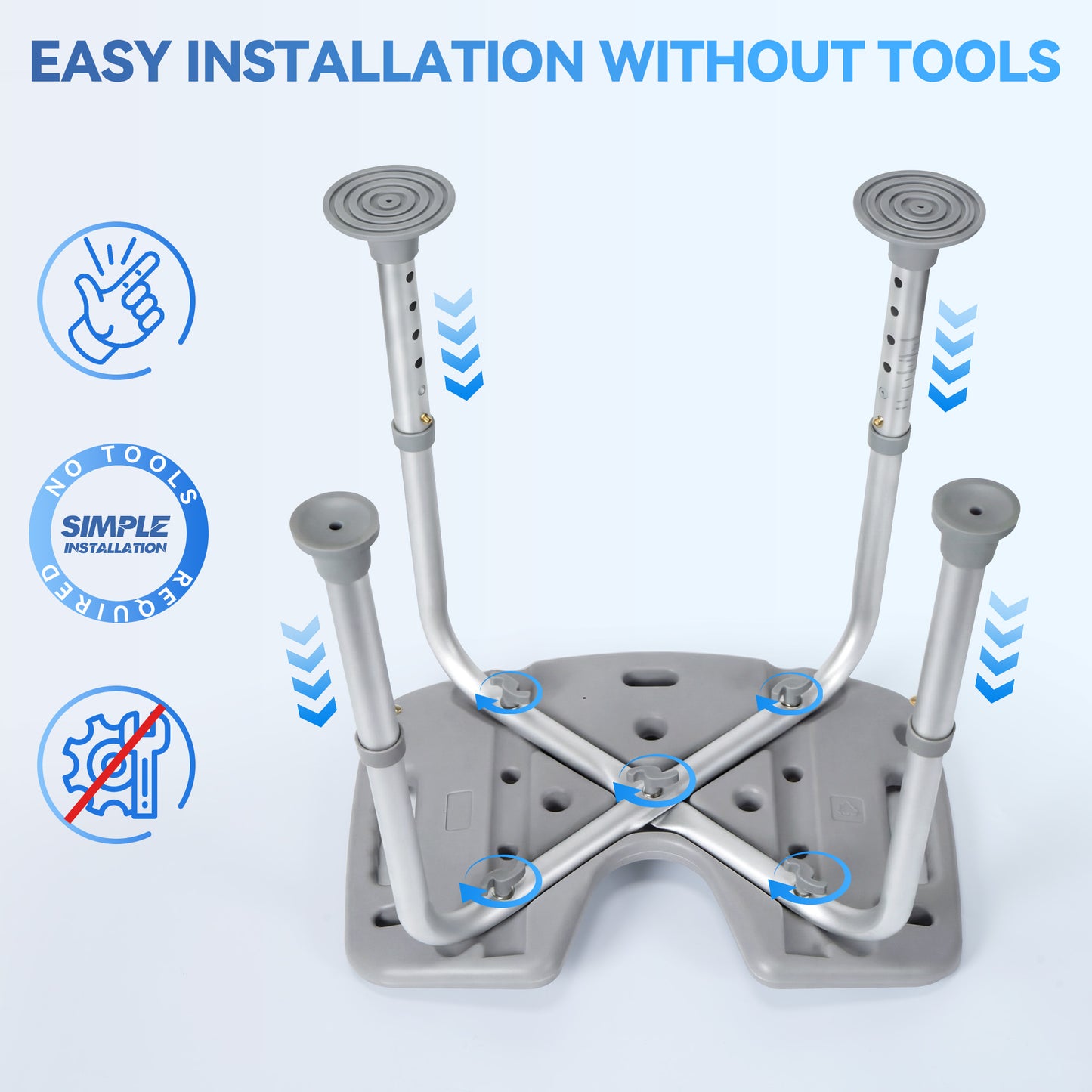 SACVON  U-Shaped Shower Chair , Adjustable Lightweight Alloy Aluminum Shower Stool, Tool-Free Assembly Bath Chair for Elderly and Disabled, 300 lbs Load, Gray