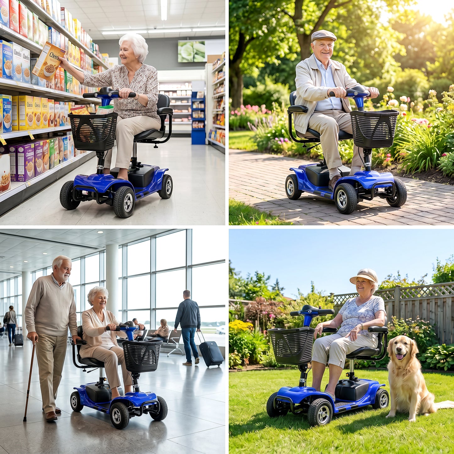 SACVON 4 Wheel Mobility Scooter for Seniors, 330 lbs Heavy Duty Electric Powered Scooter with 15 Miles Long Range, Swivel Seat & Removable Basket for Travel and Grocery Shopping, Blue