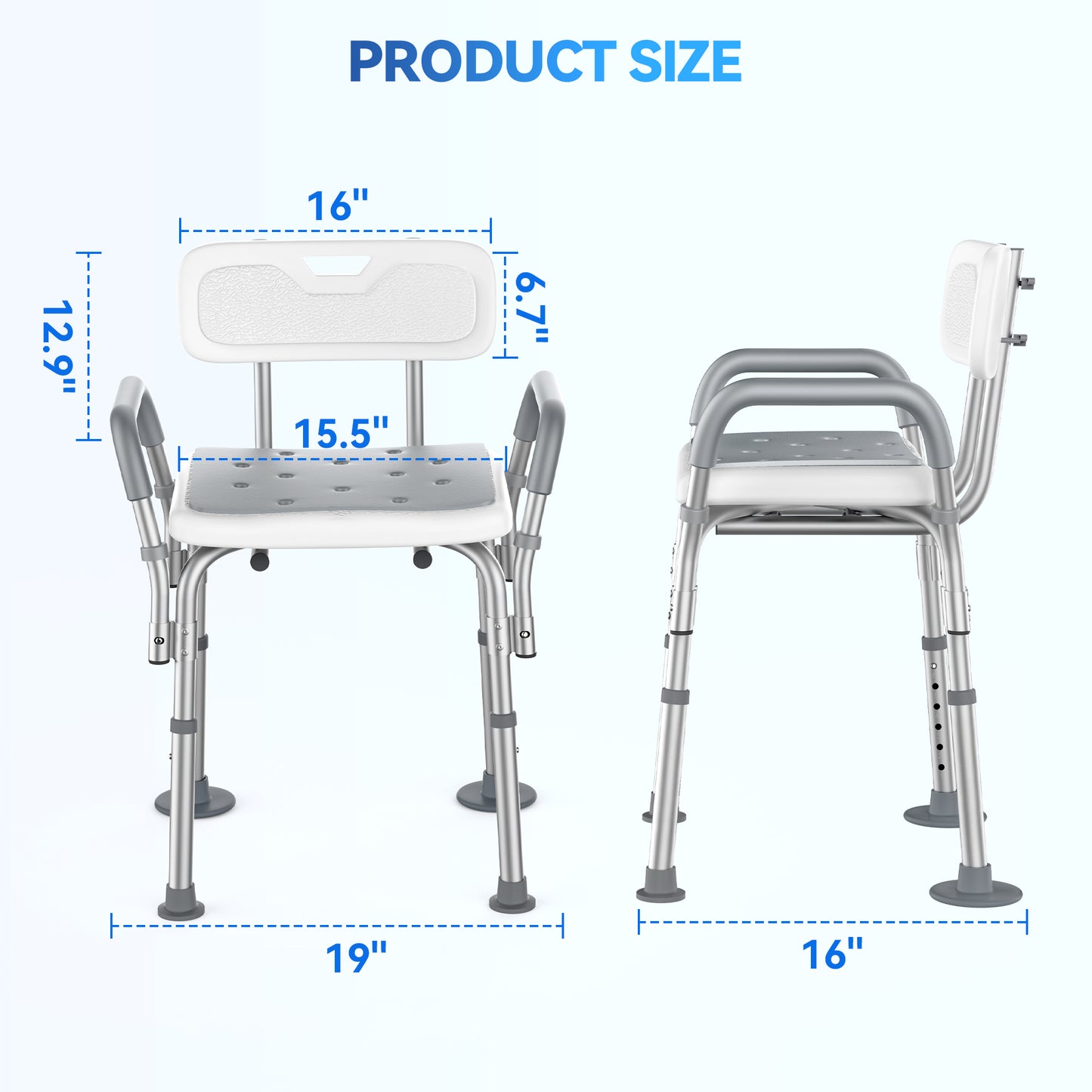 SACVON Shower Chair for Elderly, Adjustable Height Bath Chair with Armrests, Backrest and Non-Slip Seat, 300 lbs Capacity, White