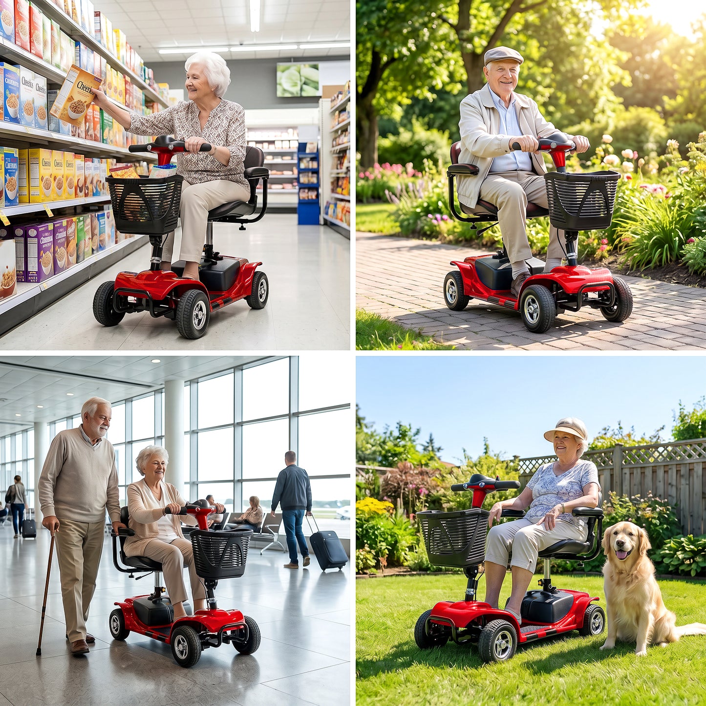 SACVON 4 Wheel Mobility Scooter for Seniors, 330 lbs Heavy Duty Electric Powered Scooter with 15 Miles Long Range, Swivel Seat & Removable Basket for Travel and Grocery Shopping, Red