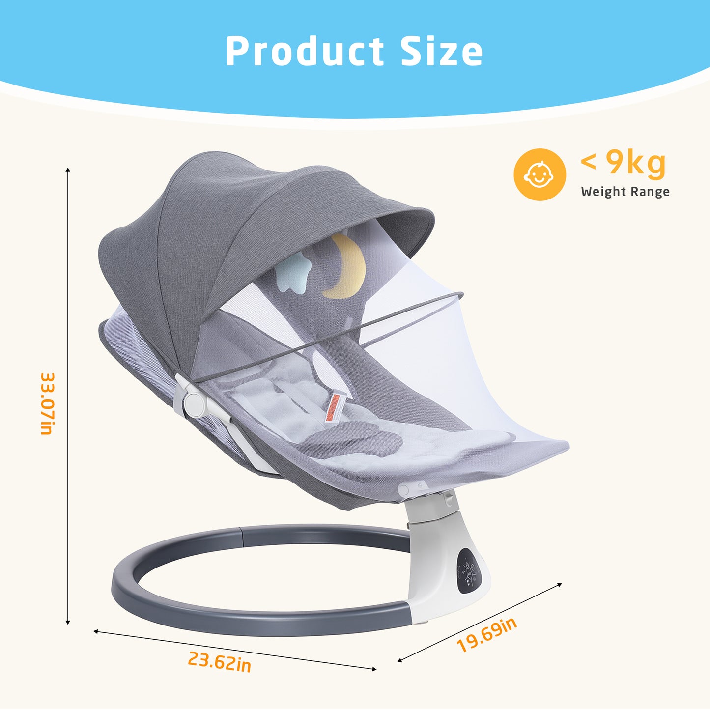 SACVON Portable Baby Swing, 5 Speed & Bluetooth Music, with Remote Control for Indoor Outdoor Use, for Infants 0-6 Months, Dark Gray