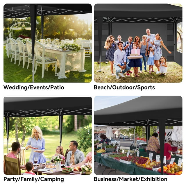 VECUKTY 10 x 20ft Pop up Canopy Tent with 6 Sidewalls, Wheeled Bag, Shelter for Outdoor Shade,Black