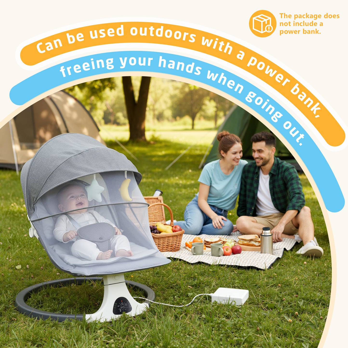 SACVON Portable Baby Swing, 5 Speed & Bluetooth Music, with Remote Control for Indoor Outdoor Use, for Infants 0-6 Months, Dark Gray