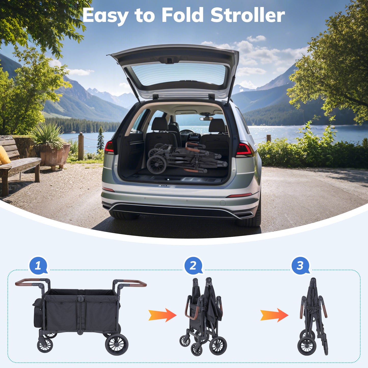SACVON 4-in-1 Baby Stroller Wagon, 4-Seat Convertible Wagon for Kids with Removable Canopy, Cooler Bag, Adjustable Handle, for Outdoor Camping & Travel, Black