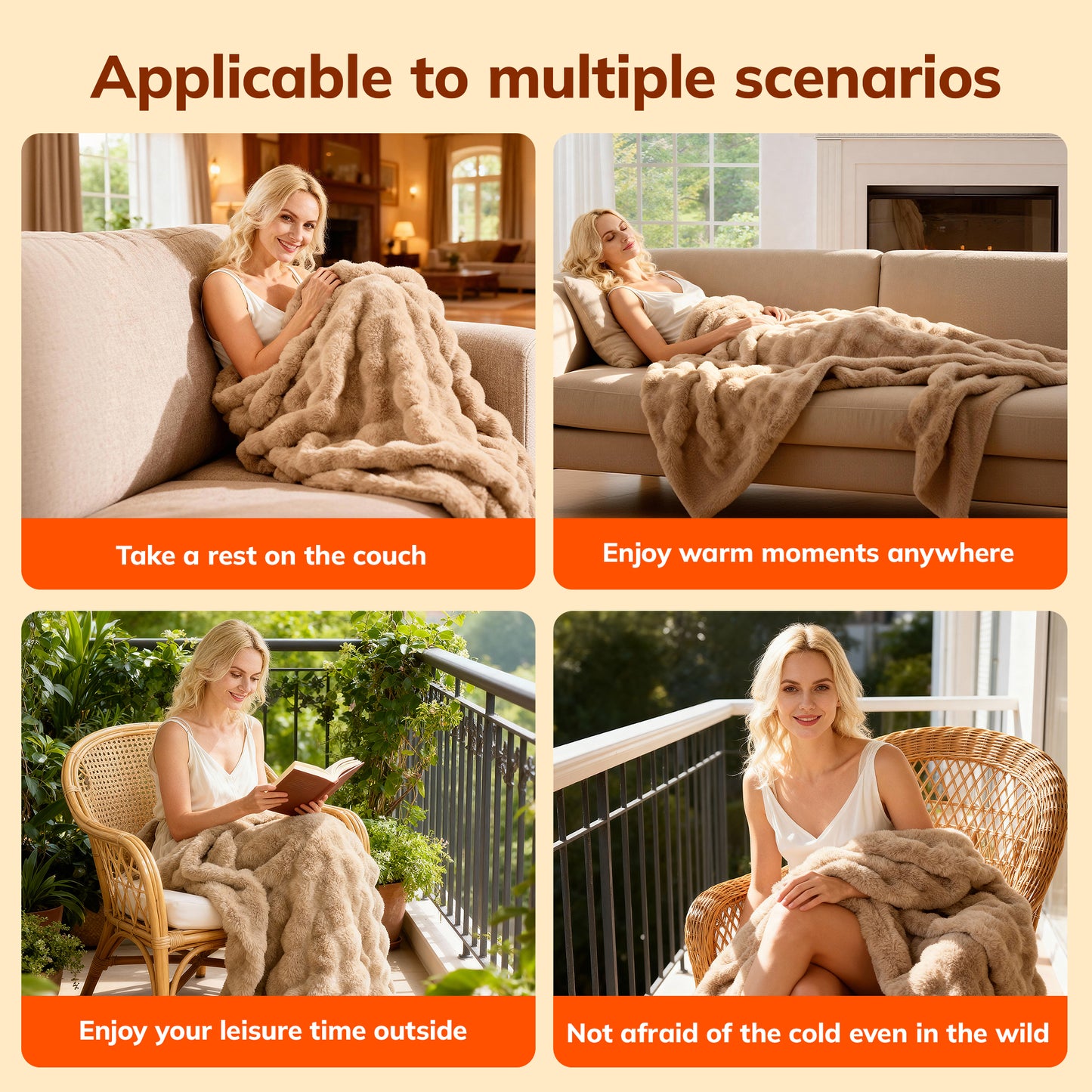 Keenstone Heated Blanket Electric Throw Blanket 50"x60",Machine Washable Fast Heating Blanket with 9 Heat Settings,6 Hours Auto Off,Flannel Faux Rabbit Fur Bubble Electric Blanket Brown