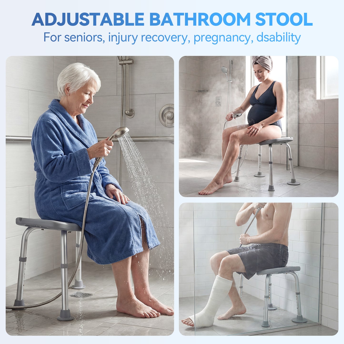 SACVON  U-Shaped Shower Chair , Adjustable Lightweight Alloy Aluminum Shower Stool, Tool-Free Assembly Bath Chair for Elderly and Disabled, 300 lbs Load, Gray