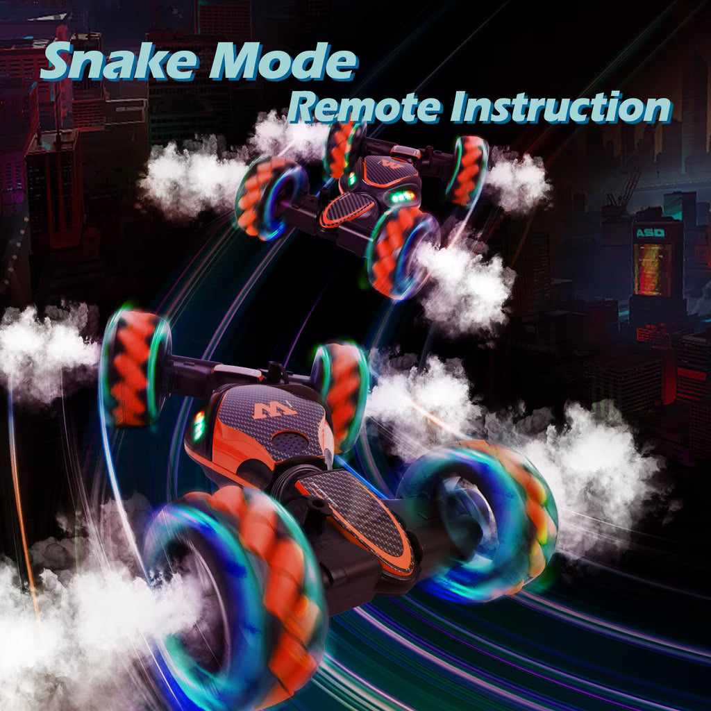 RC Stunt Car Twisting Snake, Vecukty 1:10 Spray Giant Wheel Remote Control Toy Car with High-Speed Climbing and Colorful Gradient Lights with Music,Red