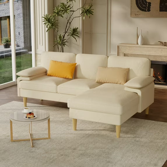 Eunon Reversible L Shaped Couch with Chaise Lounge, Modern 4-seat Sofa with Memory Foam & Removable Cover for Living Room, Apartment,Beige