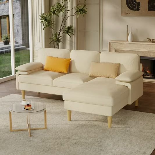 Eunon Reversible L Shaped Couch with Chaise Lounge, Modern 4-seat Sofa with Memory Foam & Removable Cover for Living Room, Apartment,Beige
