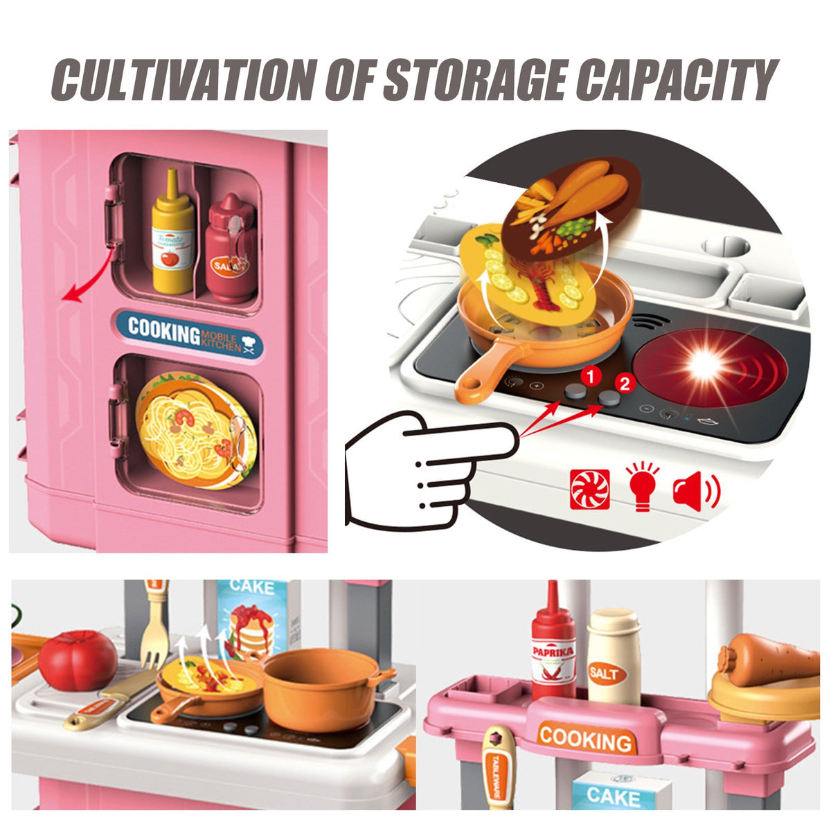 Vecukty 49Pcs Pretend Play Kitchen Set for Kids, Toy Cooking Set with Kitchen Accessories, Gift for Toddlers Girls Boys