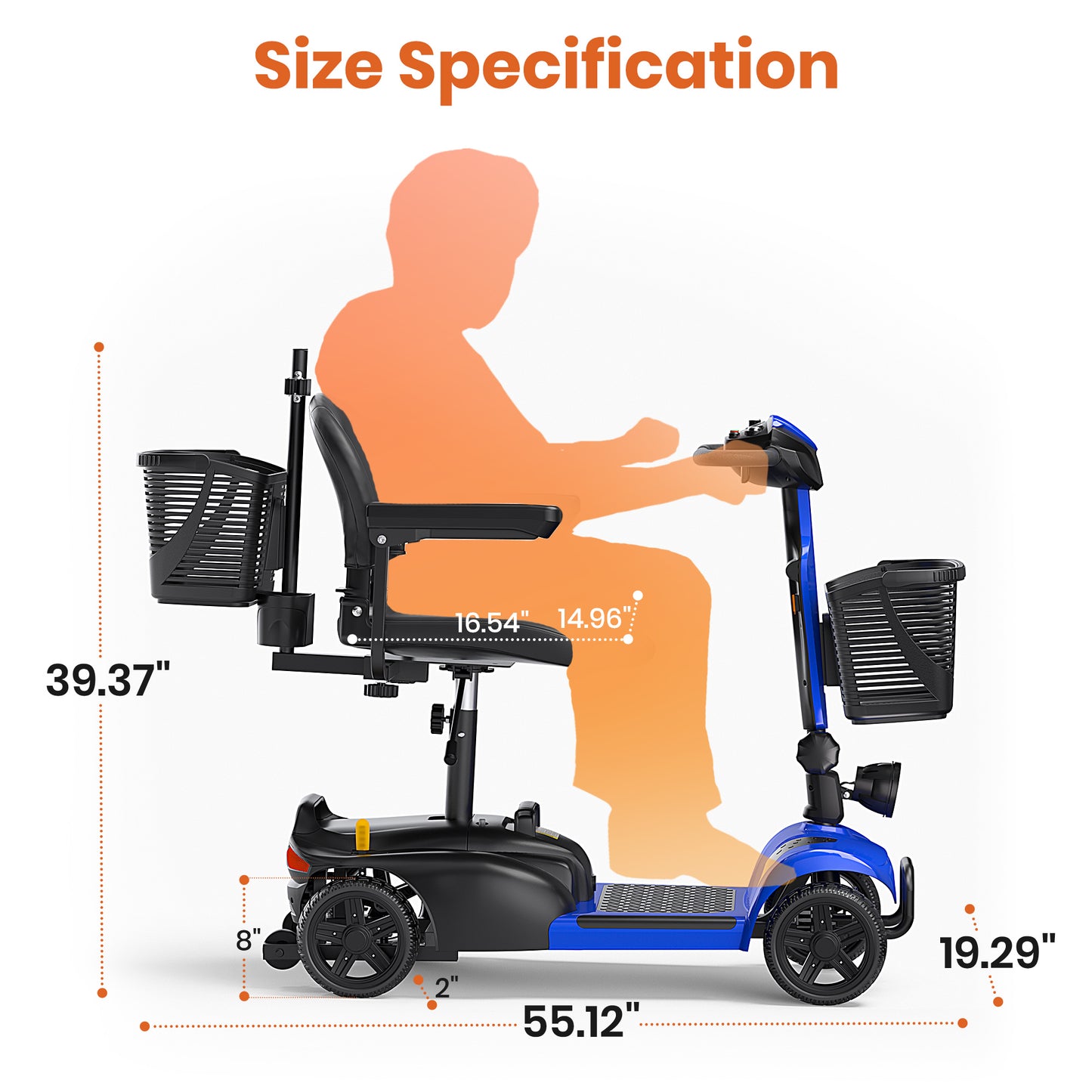 SACVON 4 Wheels Mobility Scooter with Cane Holder for Seniors, Electric Folding Wheelchair Device for Travel, Blue