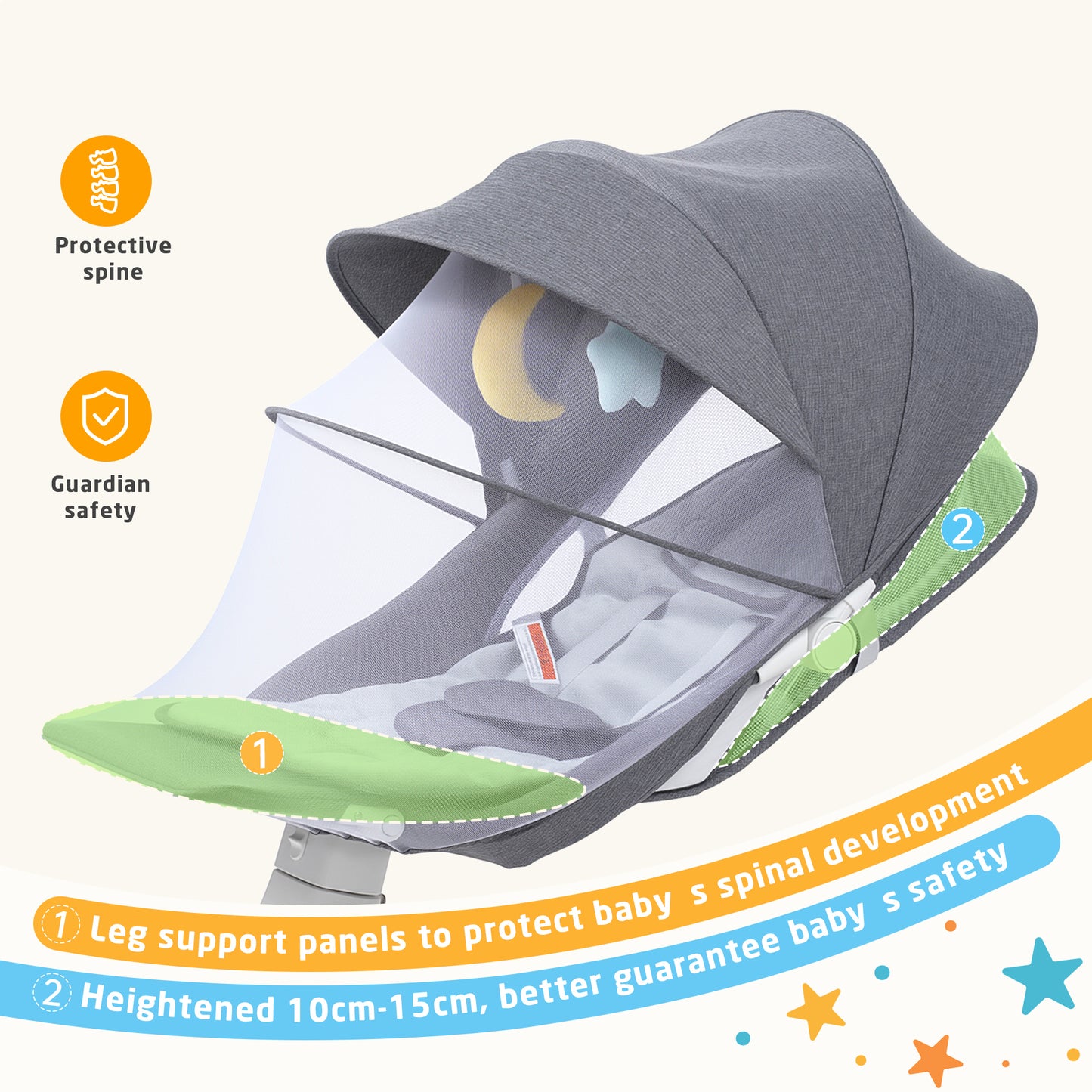SACVON Portable Baby Swing, 5 Speed & Bluetooth Music, with Remote Control for Indoor Outdoor Use, for Infants 0-6 Months, Dark Gray