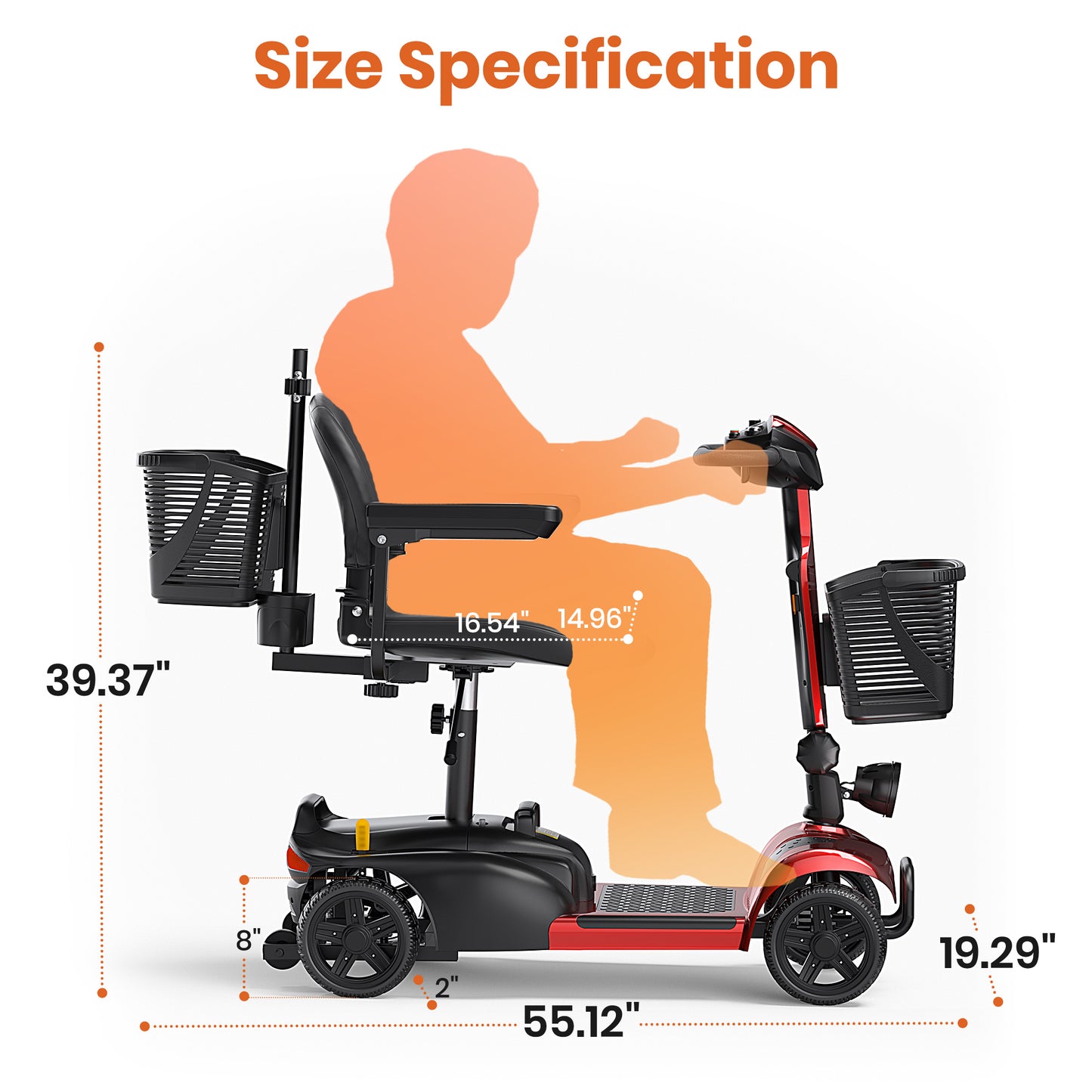 SACVON 4 Wheels Mobility Scooter with Cane Holder for Seniors, Electric Folding Wheelchair Device for Travel, Red