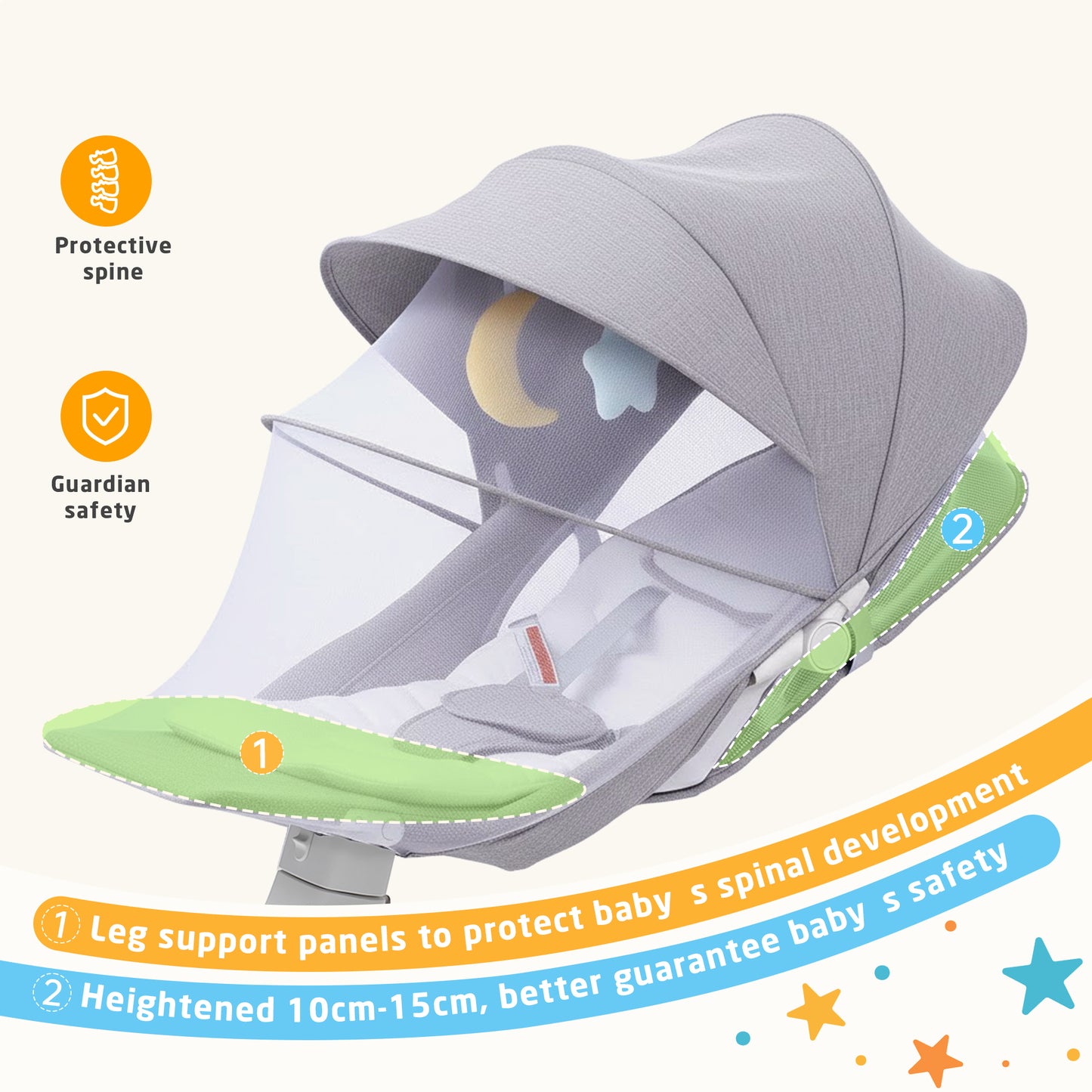SACVON Portable Baby Swing, 5 Speed & Bluetooth Music, with Remote Control for Indoor Outdoor Use, for Infants 0-6 Months, Gray