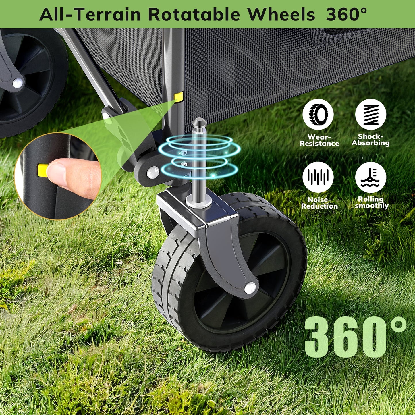 Vecukty Compact Wagon Cart, Gathered Collapsible Camping Cart,Portable Utility Grocery Wagon for Camping, Beach, Picnic, Shopping, Black