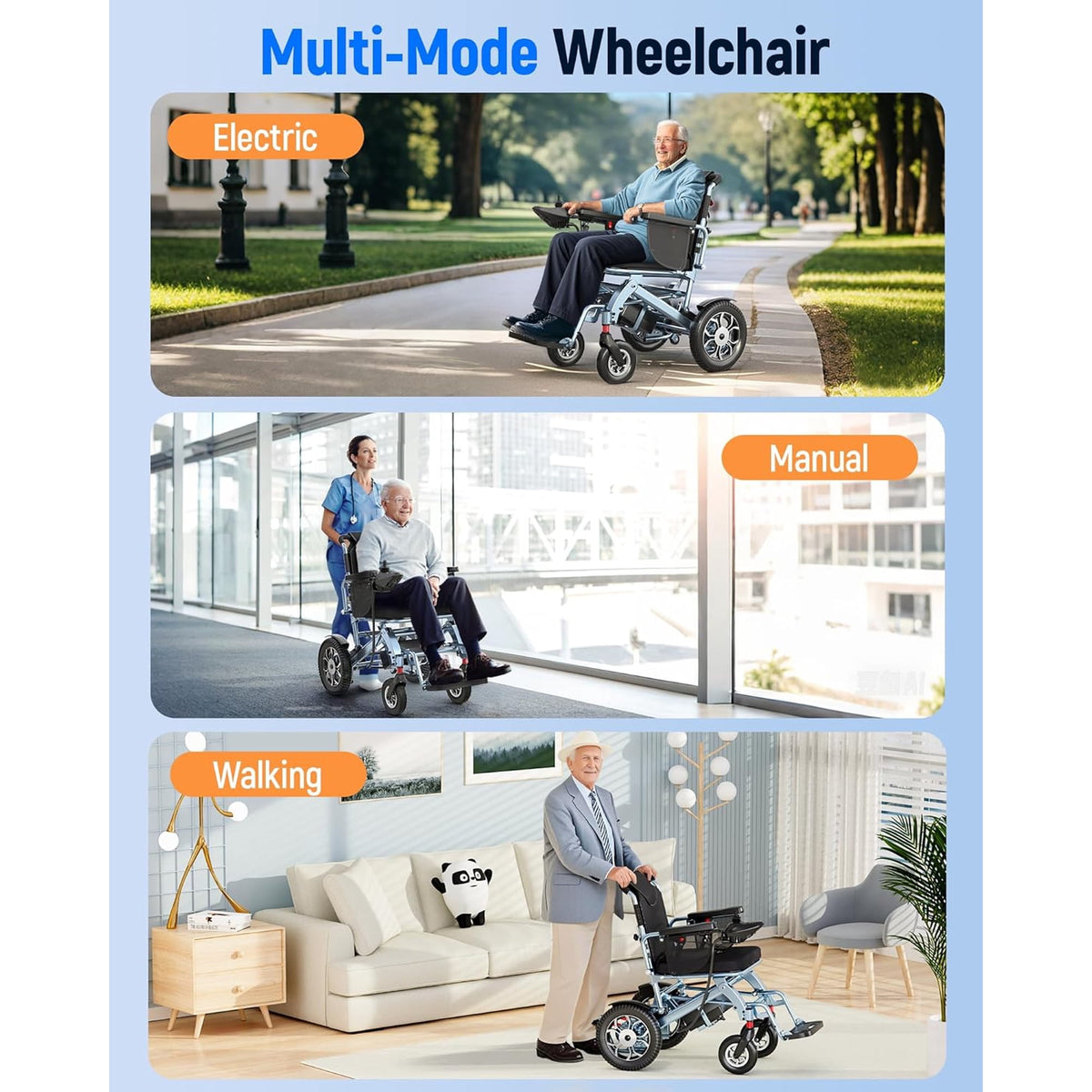 SACVON Lightweight Foldable Electric Wheelchair, 56 lbs, All-Terrain Design, 22-Mile Range, 2 Storage Bags,Free Lifetime Support