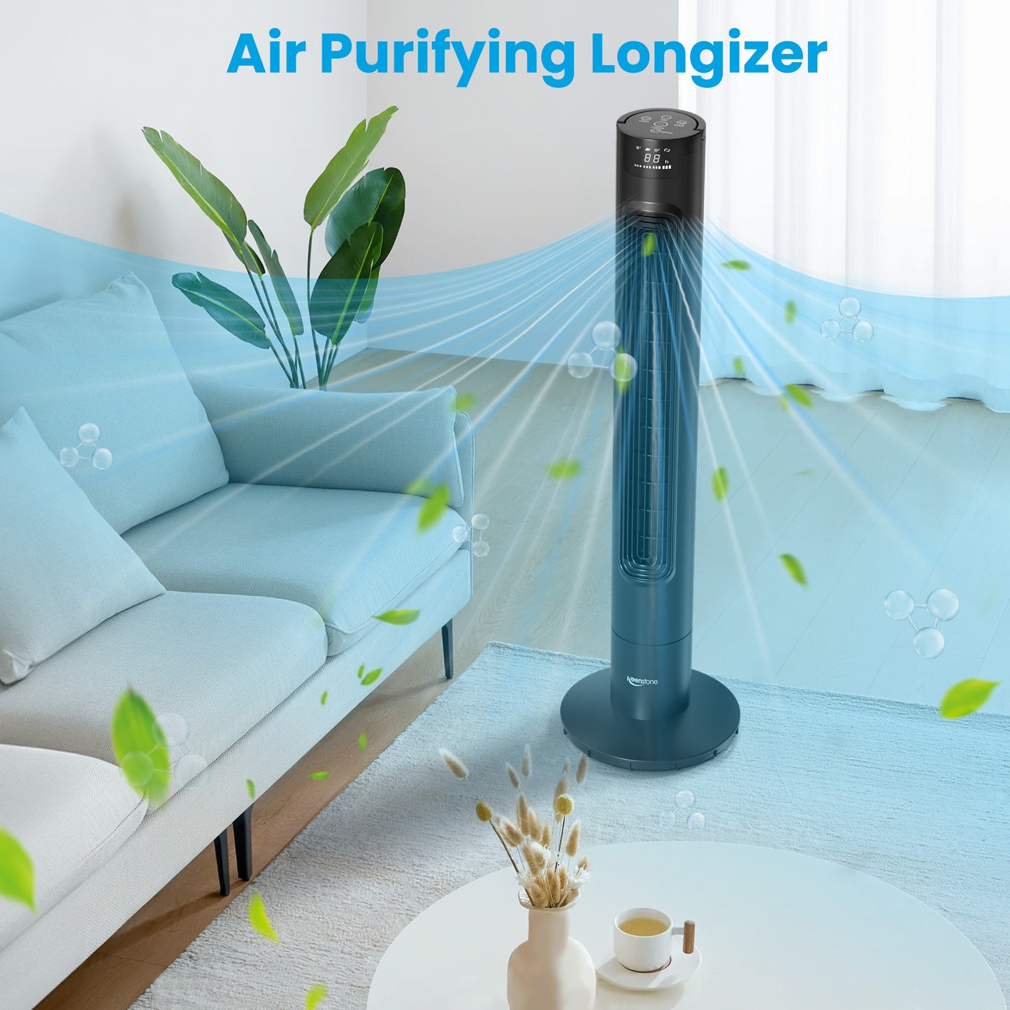 Keenstone Tower Fan for Bedroom, 38 Inch Bladeless Fan, 75° Oscillating Fan, Quiet Floor Fan with Remote, LED Display, 3 Speeds 3 Modes, 7.5H Timer, Standing Fans for Home Living Room Office - Black