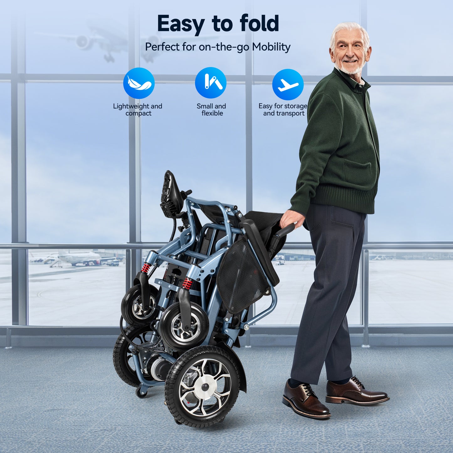 Ultra Aluminum Electric Wheelchairs for Adults, Foldable Lightweight Power Wheelchair, 500W Dual Motors, All Terrain Portable Motorized Wheelchair for Seniors
