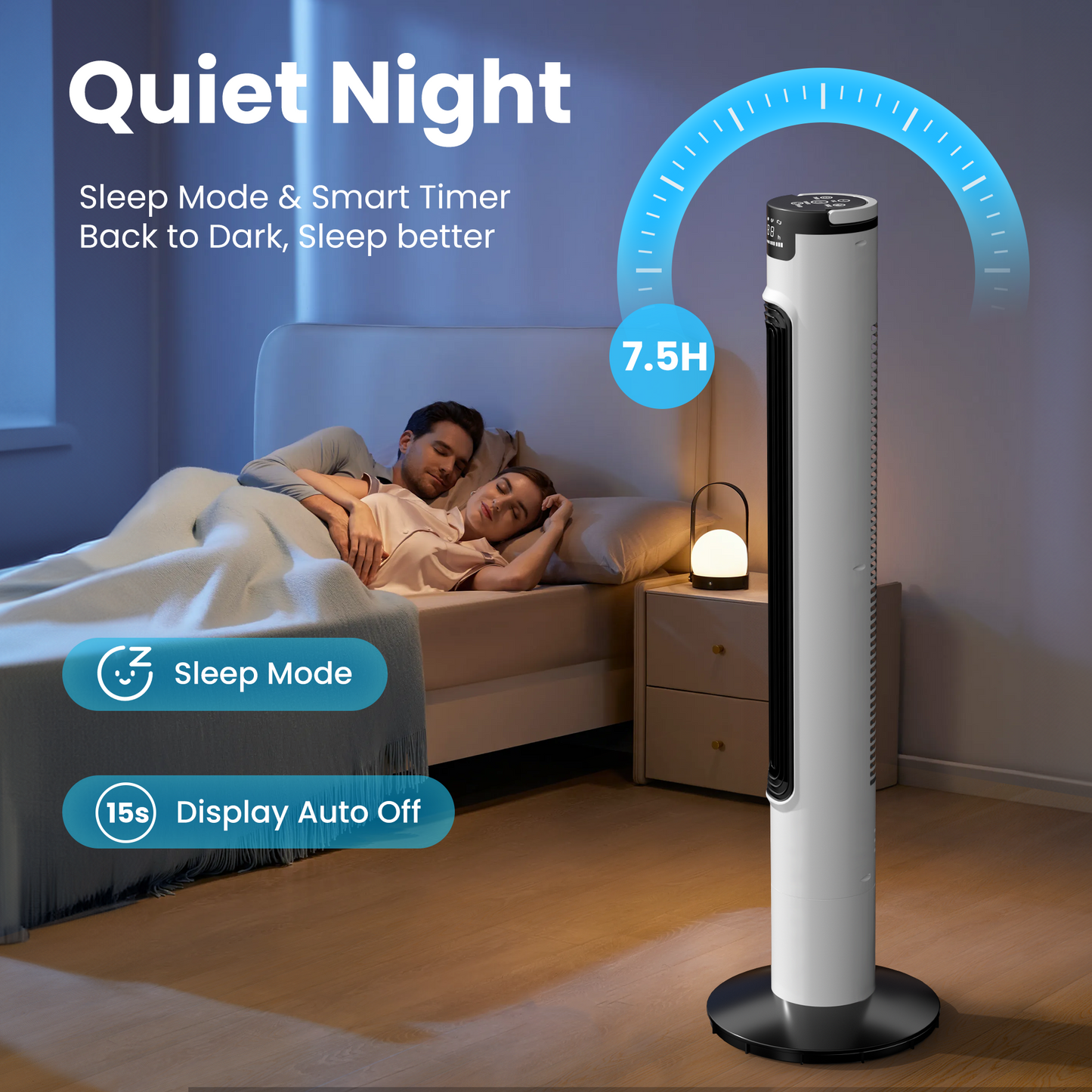 Keenstone Tower Fan for Bedroom, 38 inches Bladeless Fan with Remote Control, 75° Oscillating Fan, Quiet Floor Fan, 3 Speeds 3 Modes, 7.5H Timer, Standing Fan for Home Living Room Office - White