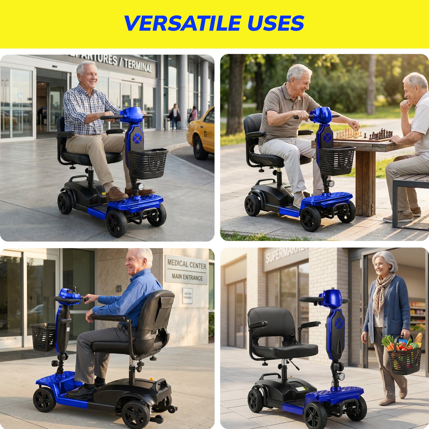 SACVON Mobility Scooter for Adults with 330 lbs Capacity,Foldable Motorized Scooter for Senior,12.5 Miles Travel,Airport Approved,Blue