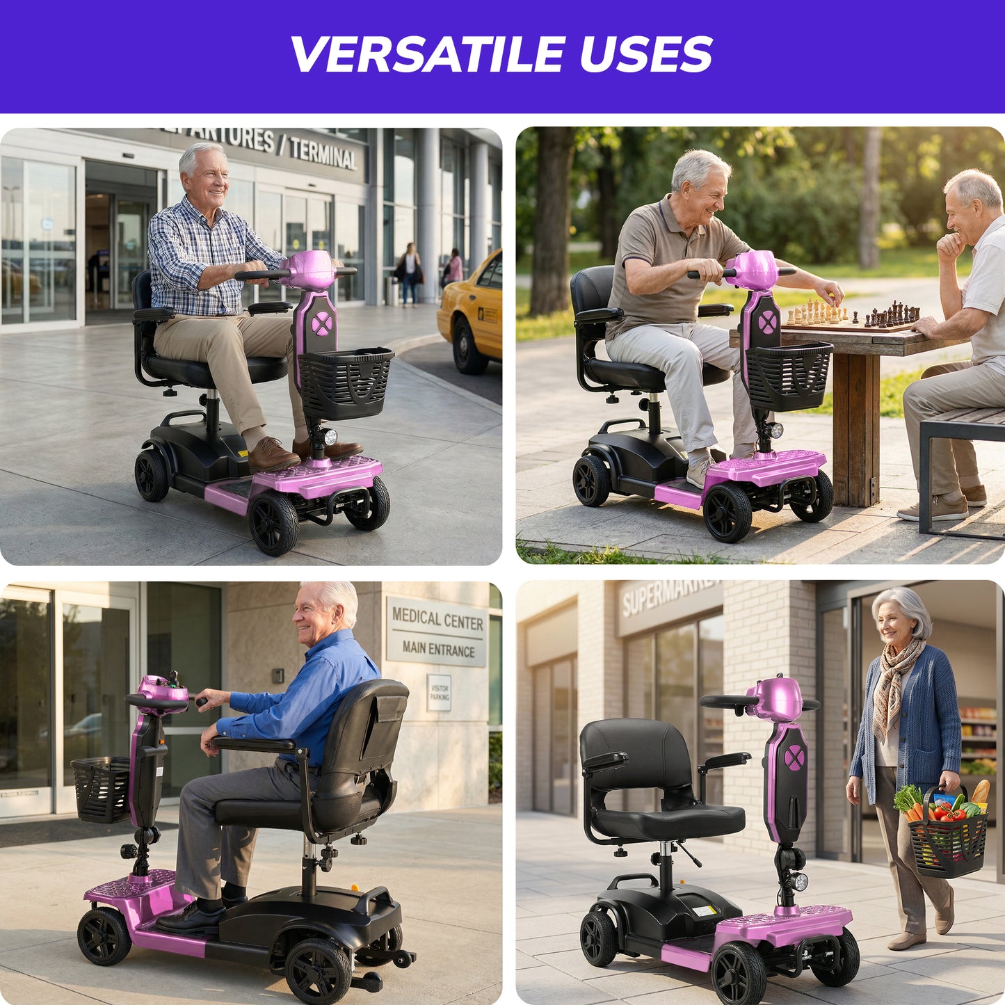 SACVON Mobility Scooter for Adults with 330 lbs Capacity,Foldable Motorized Scooter for Senior,12.5 Miles Travel,Airport Approved,Pink