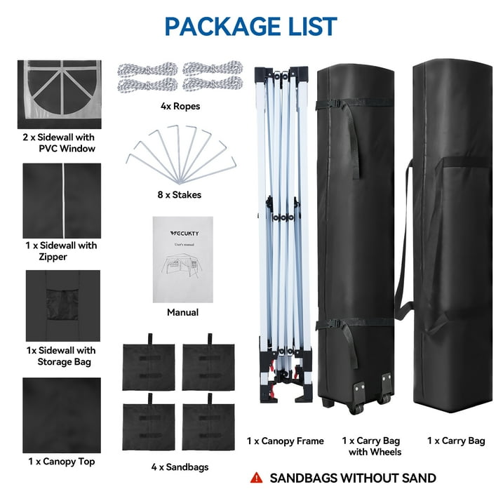 Vecukty 10' x 10' Black Sturdy Pop Up Canopy Tent, Removable Sidewalls