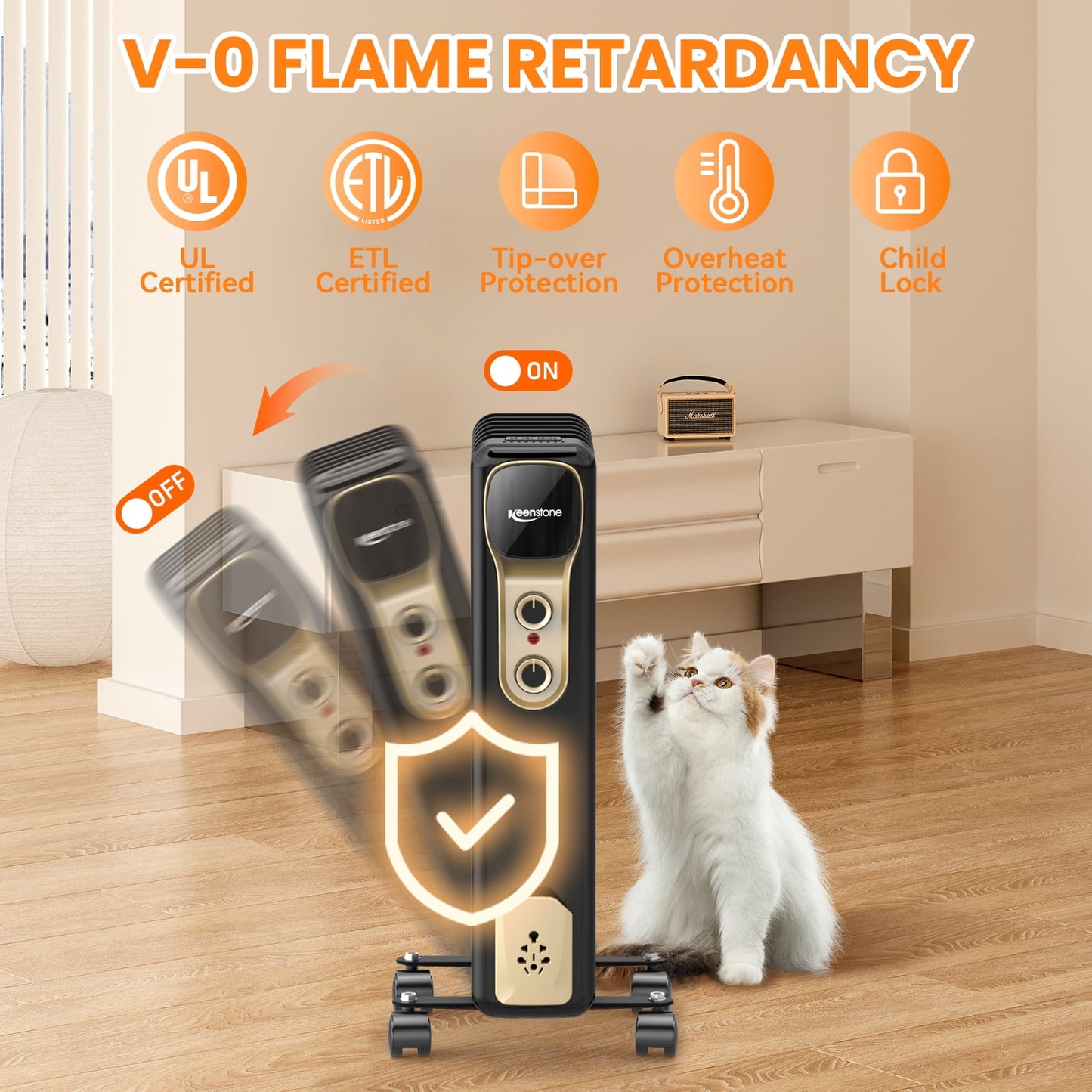 VECUKTY Oil Filled Radiator Heater, 1500W Portable Electric Space Heater, Adjustable Thermostat, 3 Heat Settings,Tip Overheat Protection Quiet Working, Black