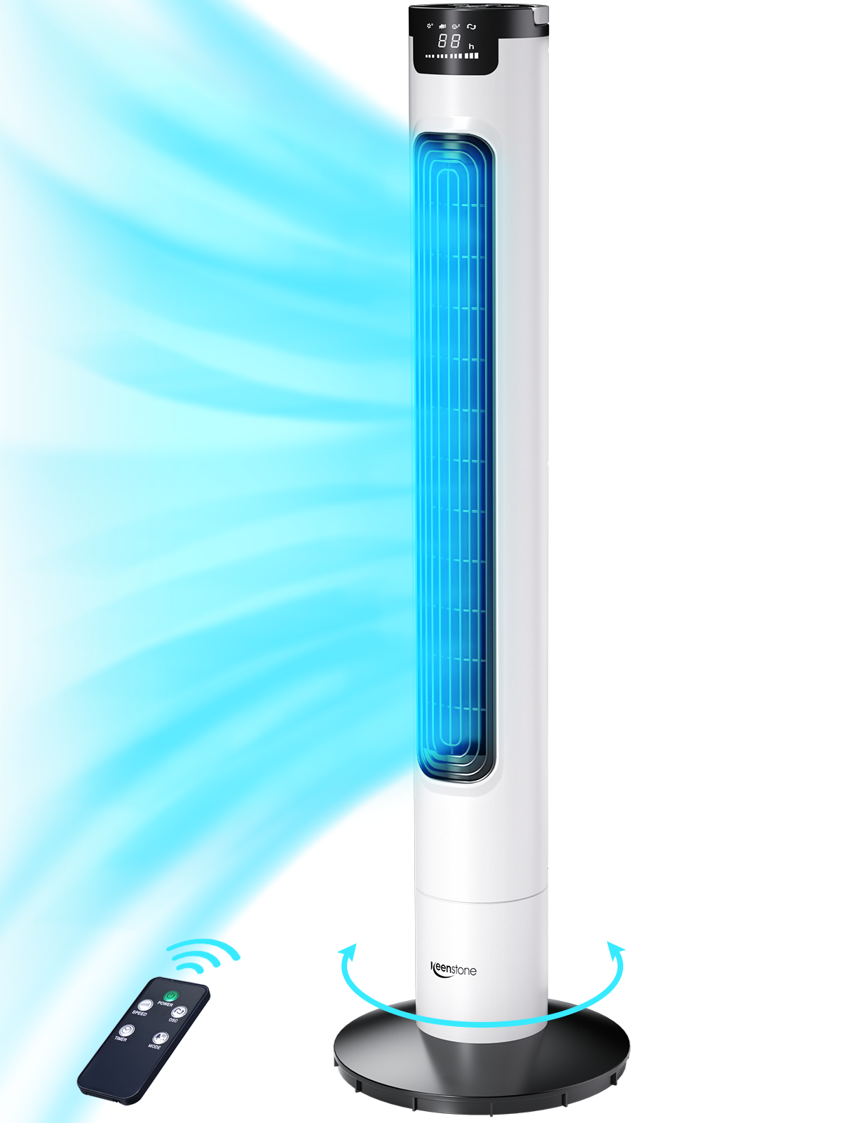 Keenstone Tower Fan for Bedroom, 38 inches Bladeless Fan with Remote Control, 75° Oscillating Fan, Quiet Floor Fan, 3 Speeds 3 Modes, 7.5H Timer, Standing Fan for Home Living Room Office - White