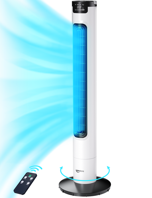 Keenstone Tower Fan for Bedroom, 38 inches Bladeless Fan with Remote Control, 75° Oscillating Fan, Quiet Floor Fan, 3 Speeds 3 Modes, 7.5H Timer, Standing Fan for Home Living Room Office - White