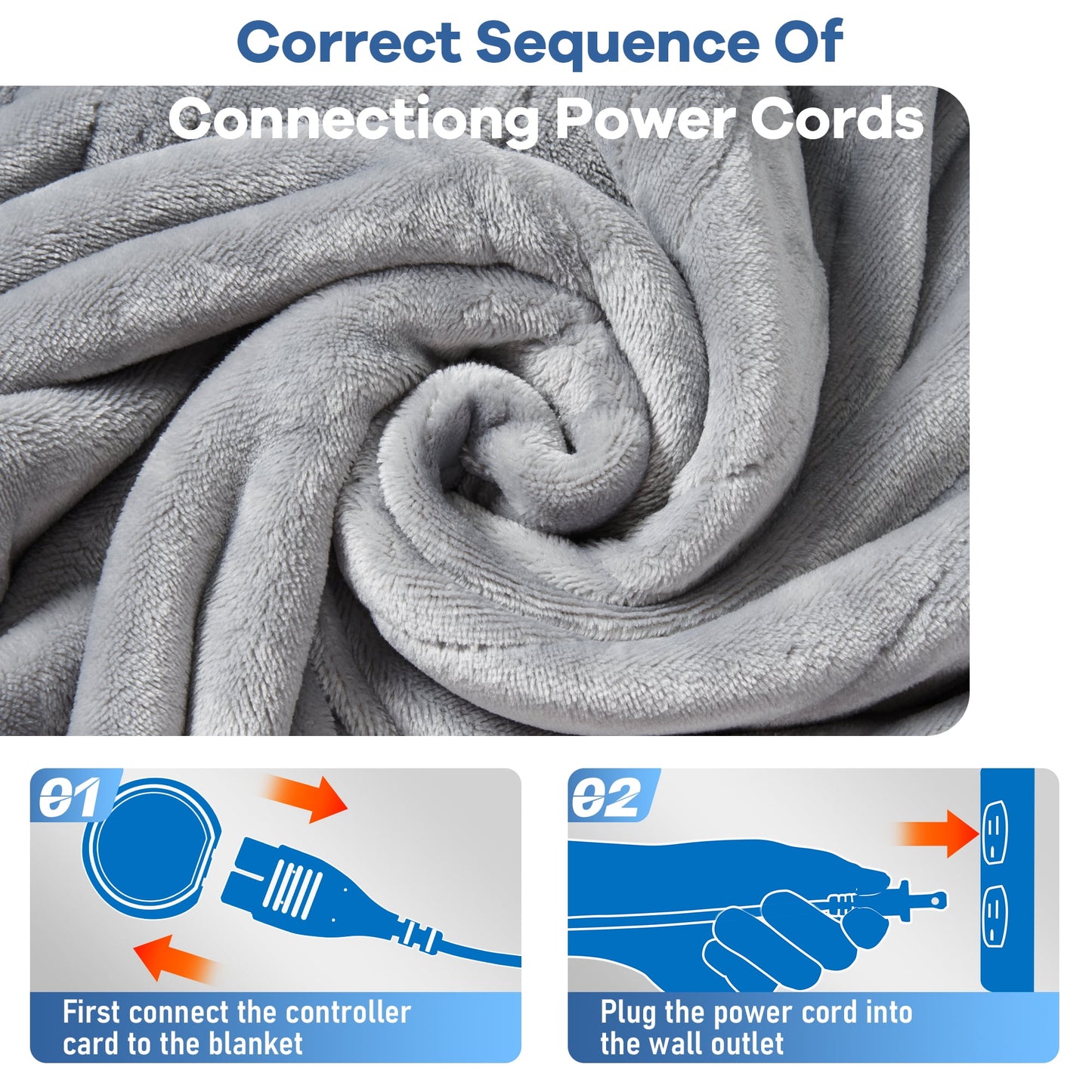VECUKTY Double-sided Flannel Electric Heated Blanket Queen Size Dual Control, 84"x90" Machine Washable Fast Heating Blanket with 6 Heating Levels &10 Hours Auto Off,Gray