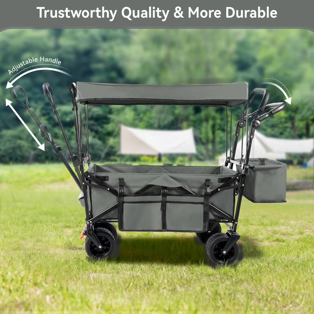 VECUKTY Collapsible Garden Wagon Cart with Removable Canopy Gray