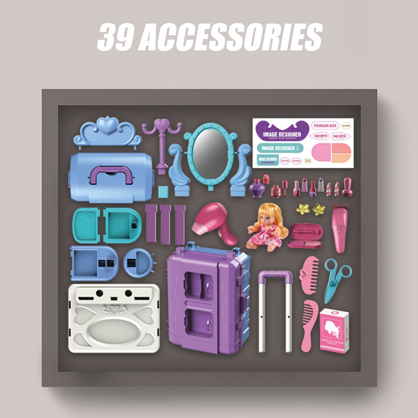 Vecukty 39Pcs Pretend Beauty Salon Set for Kids, Play Hair Stylist Toy with Simulation Spray, Image Designer Role Play Kit, Gift for Girls Boys