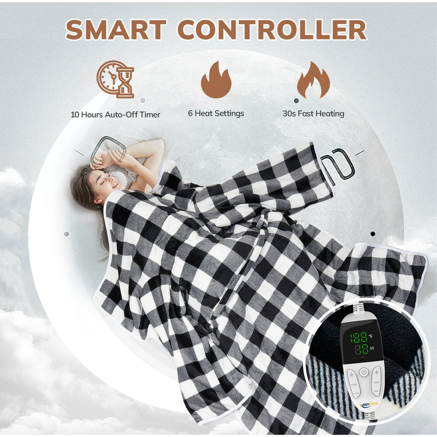 Wearable Electric Heating Blanket with Waistband and Sleeves - VECUKTY Cozy Plaid Heated Throw with 6 Heat Levels and Timer Settings - 50 x 70 inch,Gray