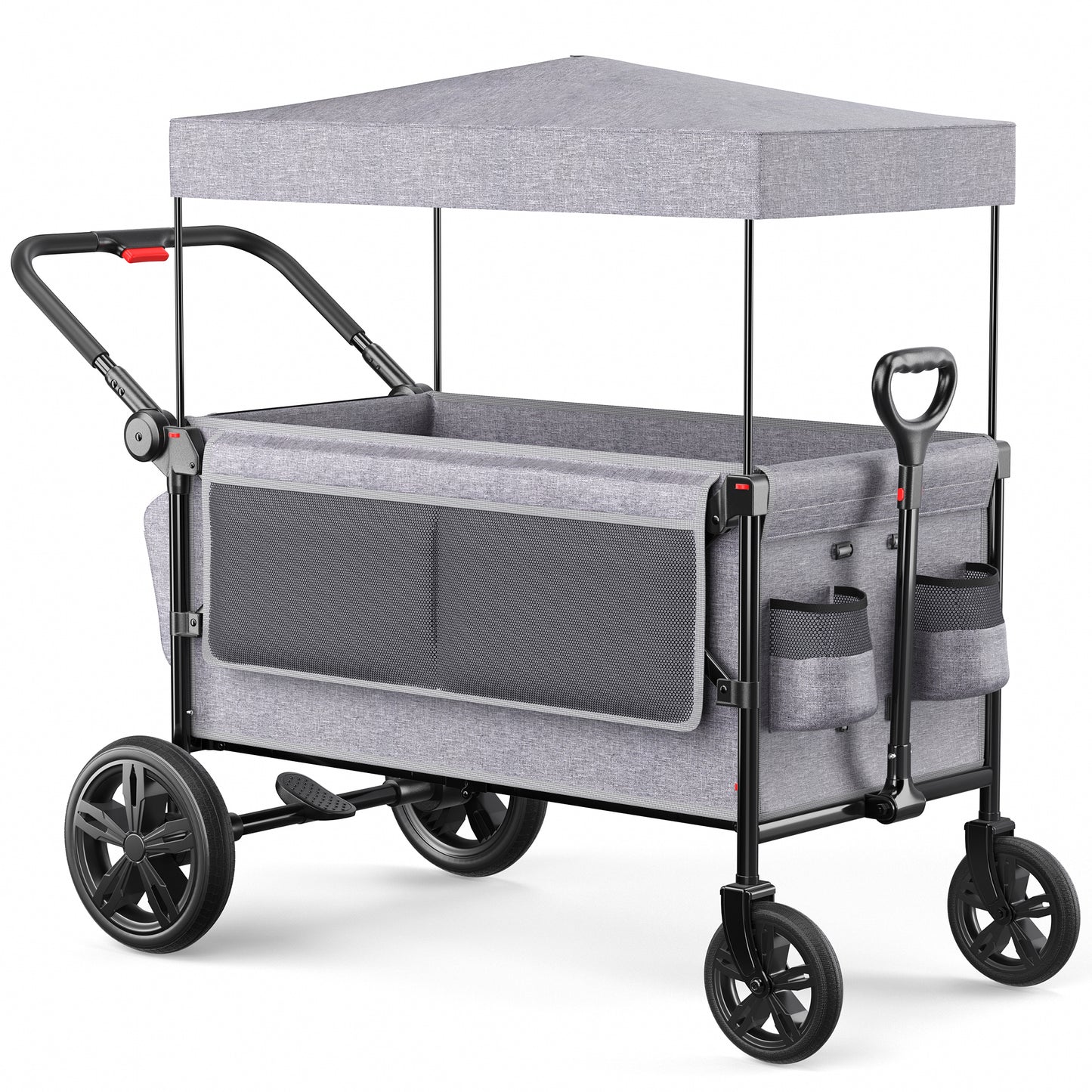 SACVON All-Terrain Stroller Wagon for Toddlers with Canopy, Parent Organizer, Adjustable Handlebar, 2 Cup Holders