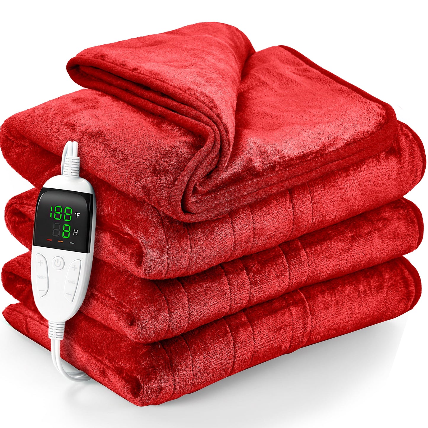 VECUKTY 50" x 60" Electric Throw Heated Blanket with 6 Heating Levels & 2-10H Auto-off, Machine Washable Double sided Flannel, Red