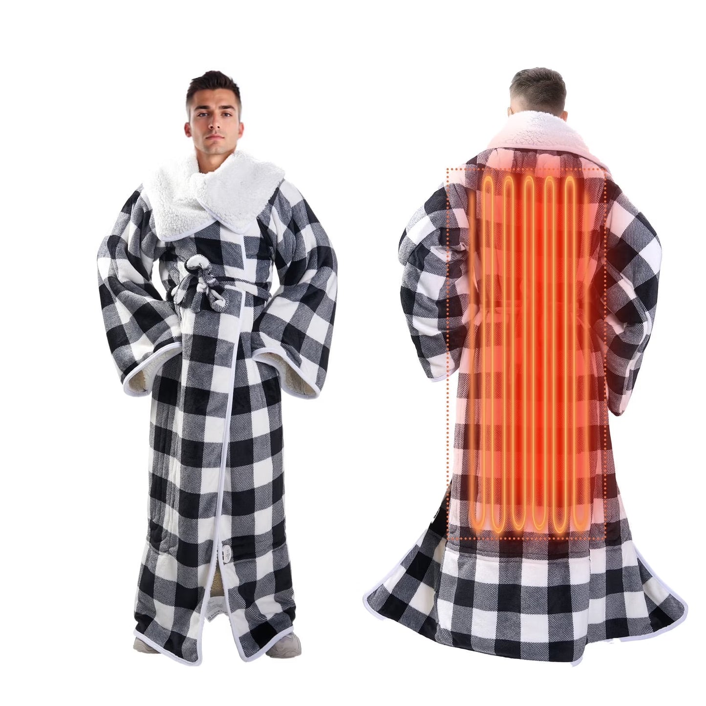 Wearable Electric Heating Blanket with Waistband and Sleeves - VECUKTY Cozy Plaid Heated Throw with 6 Heat Levels and Timer Settings - 50 x 70 inch,Gray