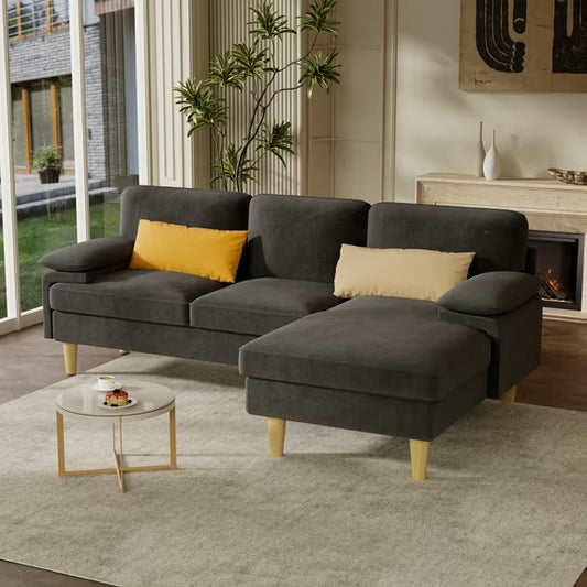 Eunon L Shaped Couch with Chaise Lounge, Modern 4-seat Sofa with Memory Foam & Removable Washable Cover for Living Room, Apartment,Grey