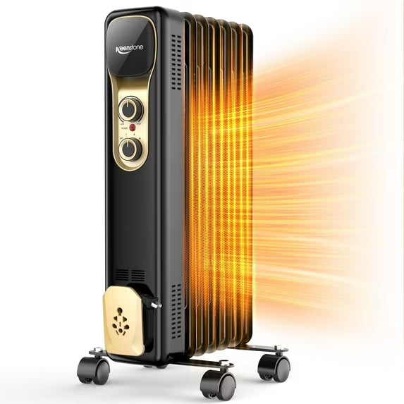 VECUKTY Oil Filled Radiator Heater, 1500W Portable Electric Space Heater, Adjustable Thermostat, 3 Heat Settings,Tip Overheat Protection Quiet Working, Black