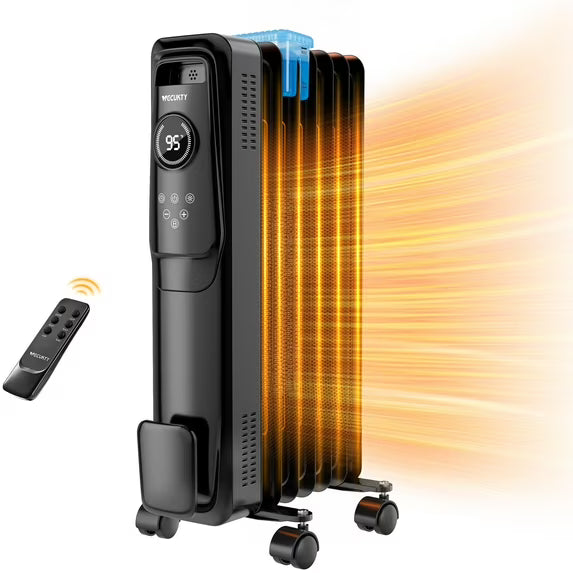 VECUKTY 1500W Oil Radiator Heater, Electric Oil Filled Space Heater Radiator with Remote Control,Child Lock,3 Modes,Overheat & Tip-Over Protection，24h Timer Digital Thermostat,Black