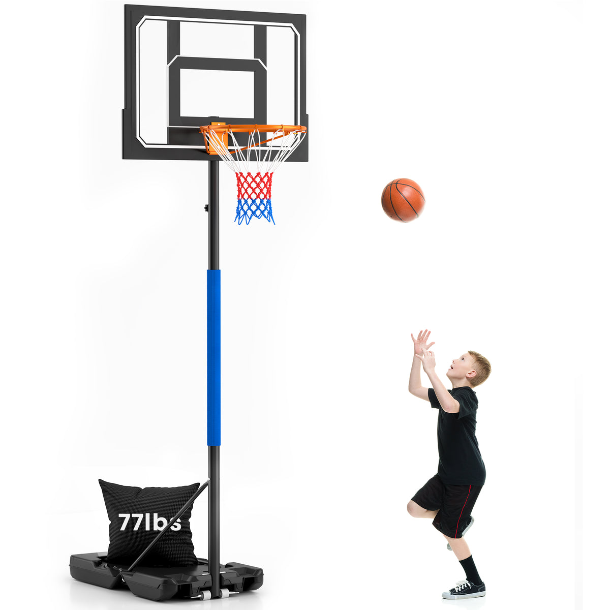 Vecukty Basketball Hoop Stand 5-9 ft Adjustable for Kids and Teens, Portable Basketball Goal for Outdoor/Indoor/Backyard, Black